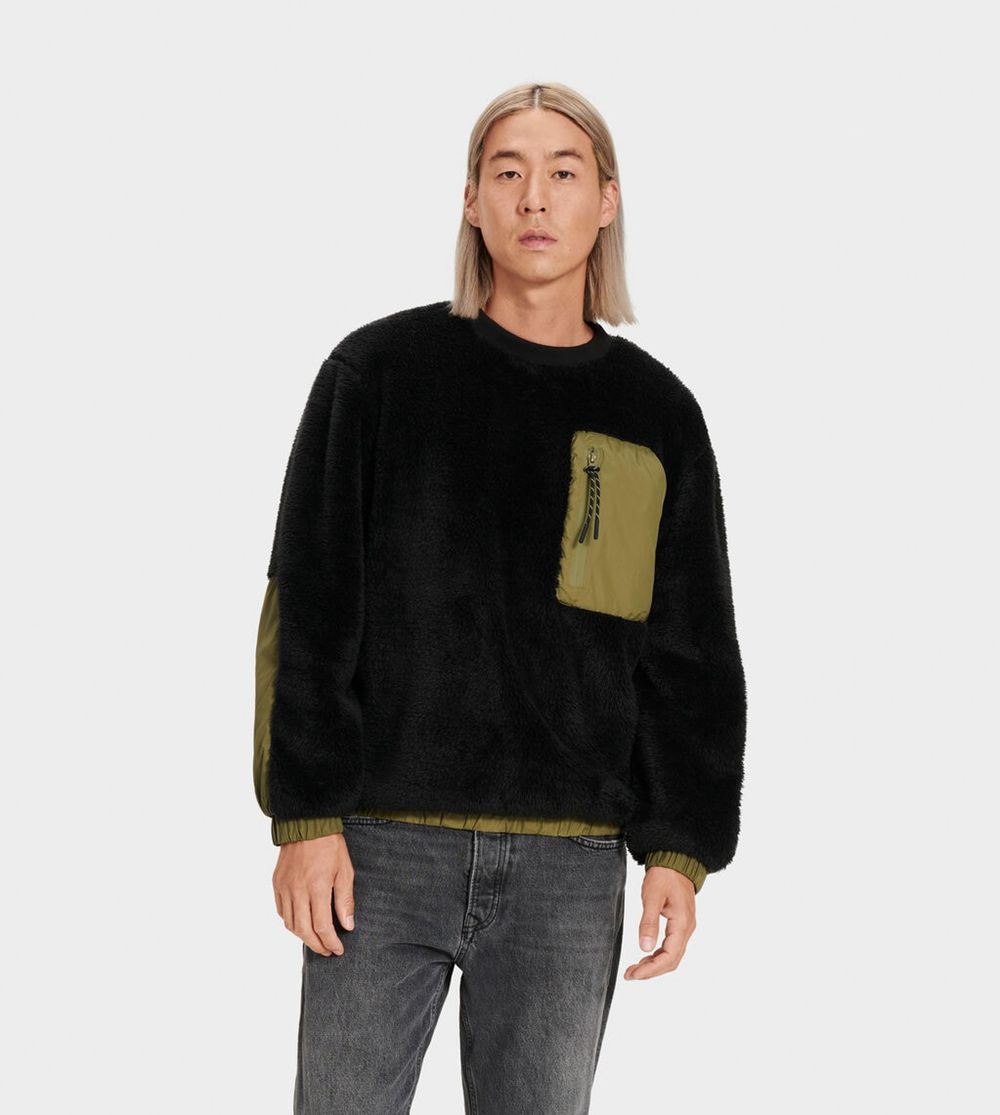 Ugg Pullover Mens - Ugg Niko Sherpa Crewneck Black / Olive - 106IXDZJU